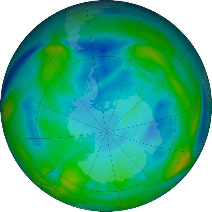 Antarctic ozone map for 07 July 2020